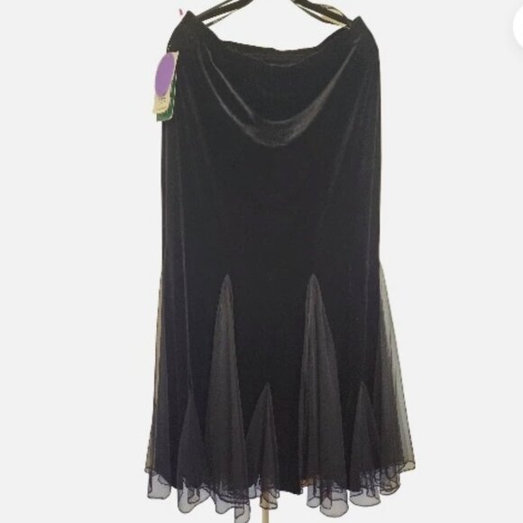 Xscape Size Black Velvet & Mesh Maxi Skirt Whimsigoth Witchy Dark Fairy - Picture 1 of 4